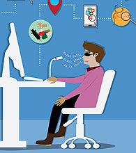 Stock photo of visually impaired person using a computer