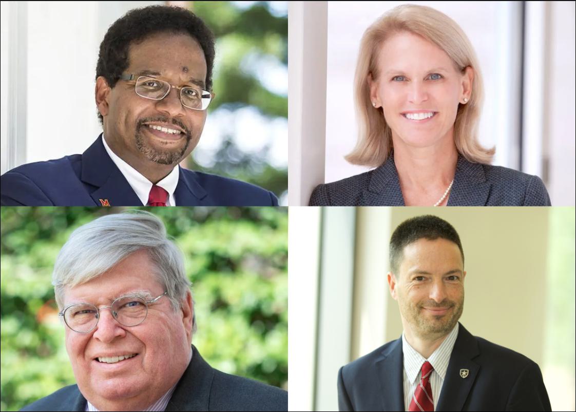 A collage of President Darryll J. Pines, Senior Vice President and Provost Jennifer King Rice, Vice President for Research Gregory F. Ball, and Michel Cukier