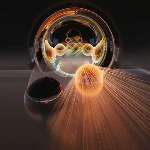 Computer generated graphics depicting quantum sized materials interacting